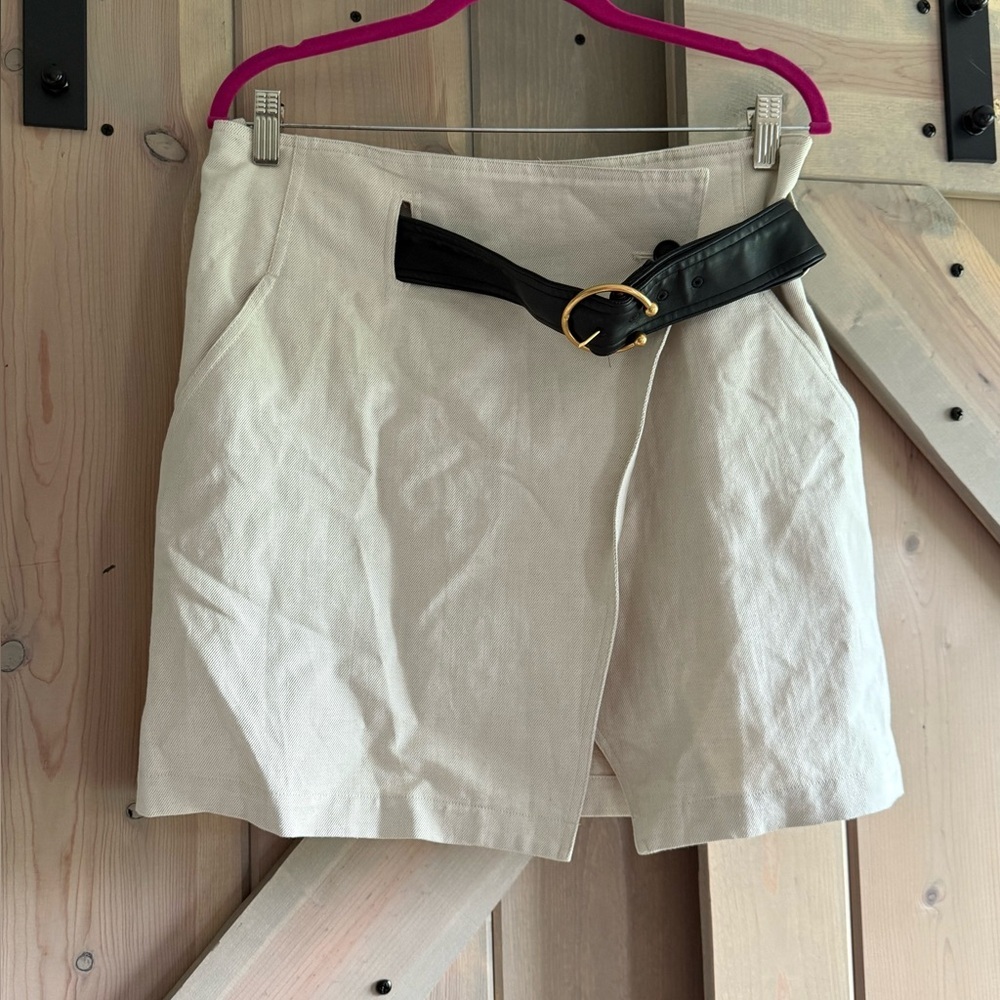 NWT A.L.C. Linen Blend Wrap Skirt with Black Belt - Picture 6 of 11